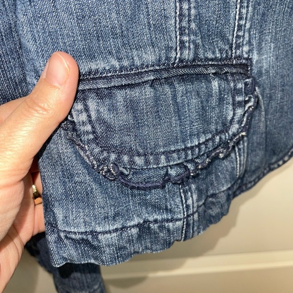 Tommy Hilfiger Vintage Denim Jacket Cropped Scalloped Puff Sleeve M - Picture 4 of 15